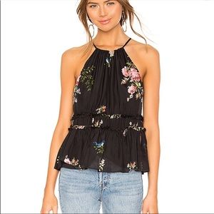 JOIE Shawnette High Neck Silk Floral Top Black XS